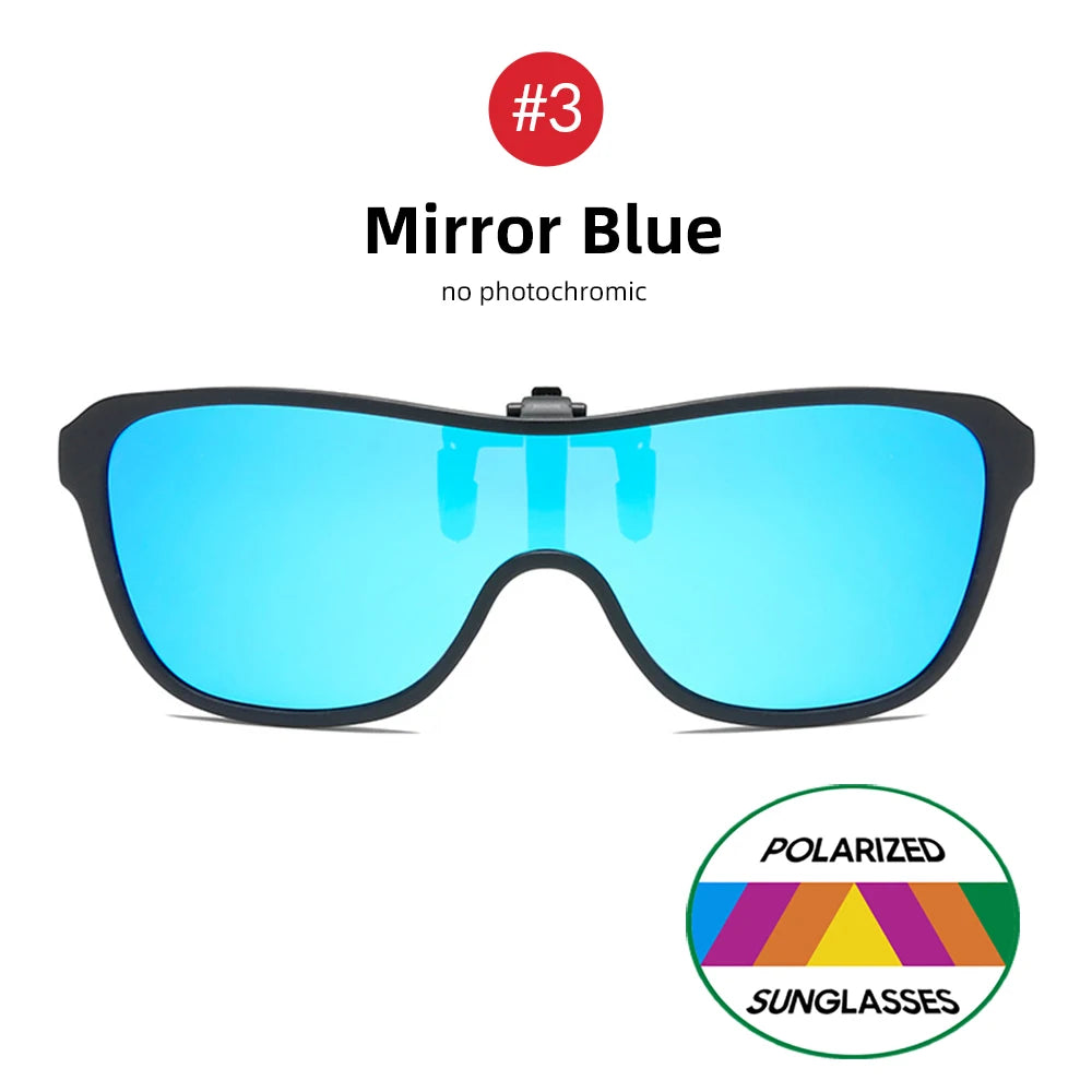 2026 Trending Clip-On Sunglasses Large Frame Men's Polarized Flip-Up Sunglasses Driving Adaptive Mirror Blue Red Polarizing Lens