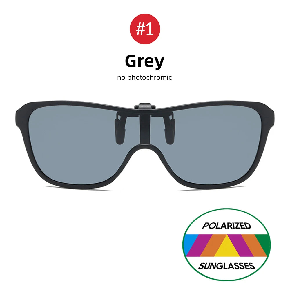 2026 Trending Clip-On Sunglasses Large Frame Men's Polarized Flip-Up Sunglasses Driving Adaptive Mirror Blue Red Polarizing Lens