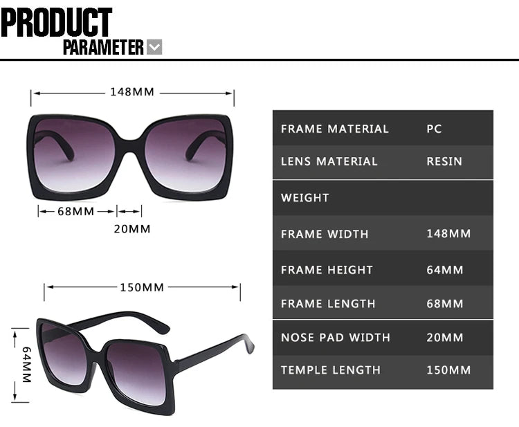 Big Frame Fashion Oversized Sunglasses Women Brand Designer Plastic Female Gradient Sun Glasses gafas de sol mujer UV400