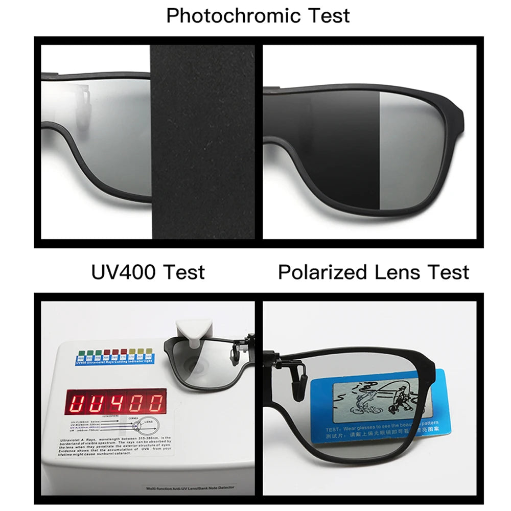 2026 Trending Clip-On Sunglasses Large Frame Men's Polarized Flip-Up Sunglasses Driving Adaptive Mirror Blue Red Polarizing Lens