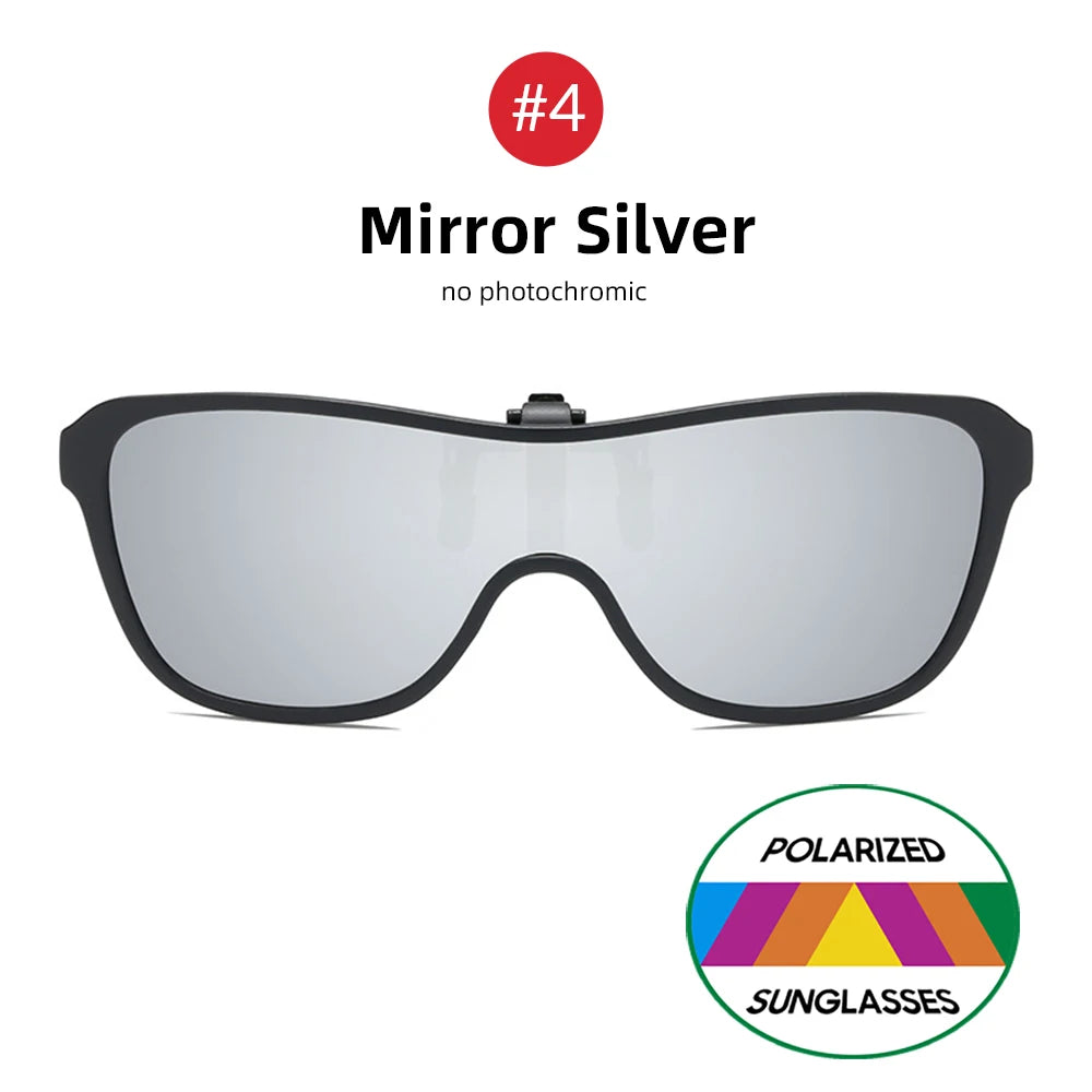 2026 Trending Clip-On Sunglasses Large Frame Men's Polarized Flip-Up Sunglasses Driving Adaptive Mirror Blue Red Polarizing Lens