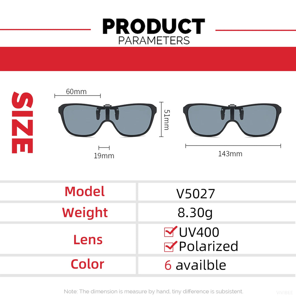 2026 Trending Clip-On Sunglasses Large Frame Men's Polarized Flip-Up Sunglasses Driving Adaptive Mirror Blue Red Polarizing Lens