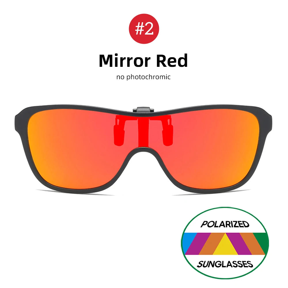 2026 Trending Clip-On Sunglasses Large Frame Men's Polarized Flip-Up Sunglasses Driving Adaptive Mirror Blue Red Polarizing Lens