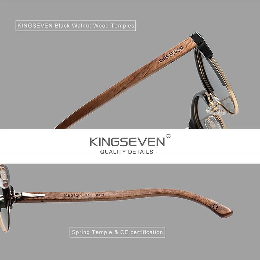 KINGSEVEN WalnutRound Polar Mirror UV400