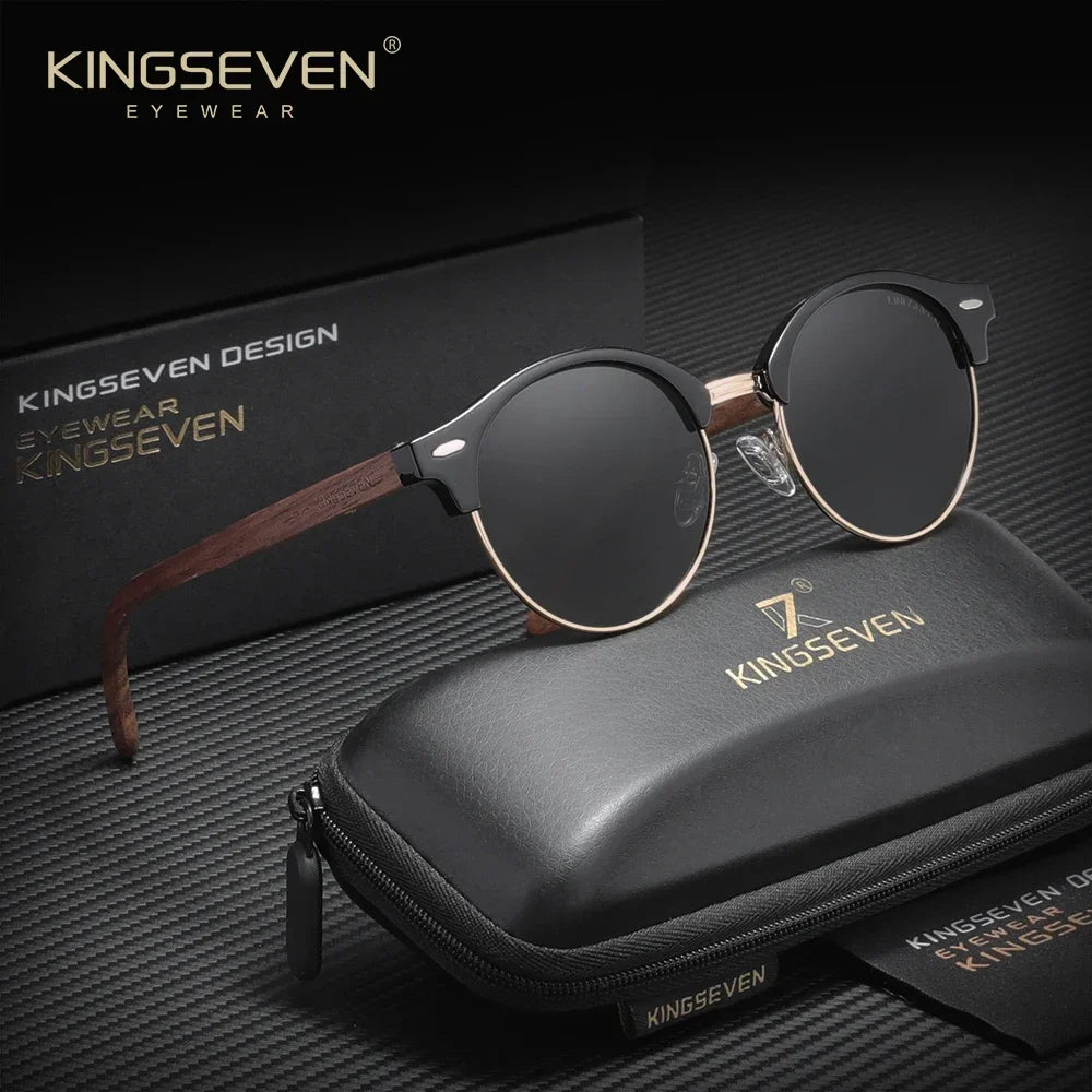 KINGSEVEN WalnutRound Polar Mirror UV400