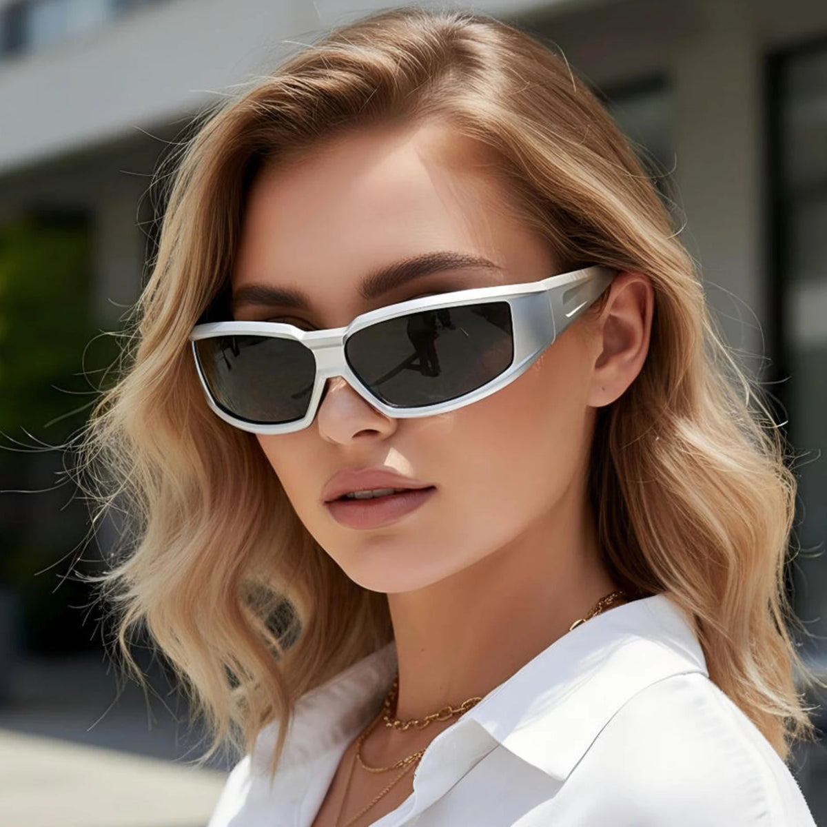 2026 Y2K Sunglasses for Women Men Futuristic Sun Glasses Aesthetic Trendy Mirror Lens Shades UV400 Protection Outdoor Eyewear