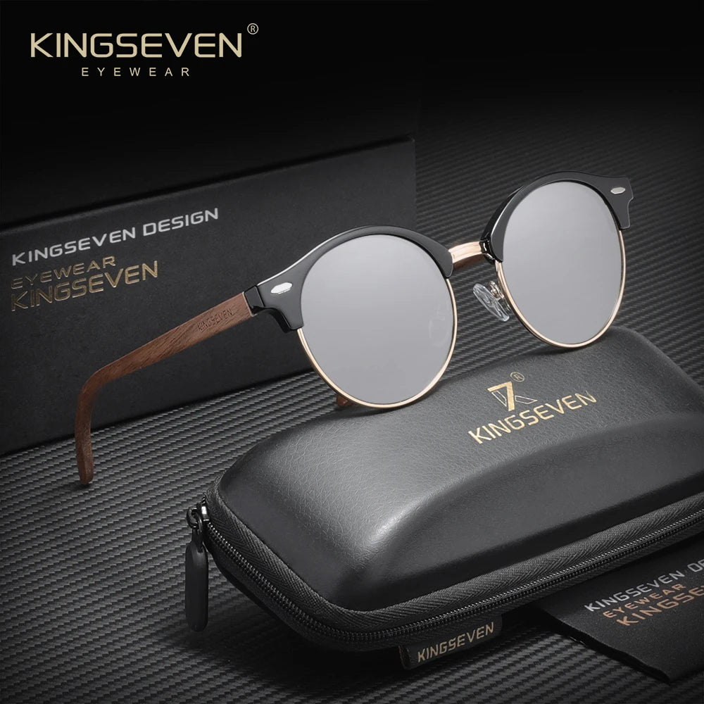 KINGSEVEN WalnutRound Polar Mirror UV400