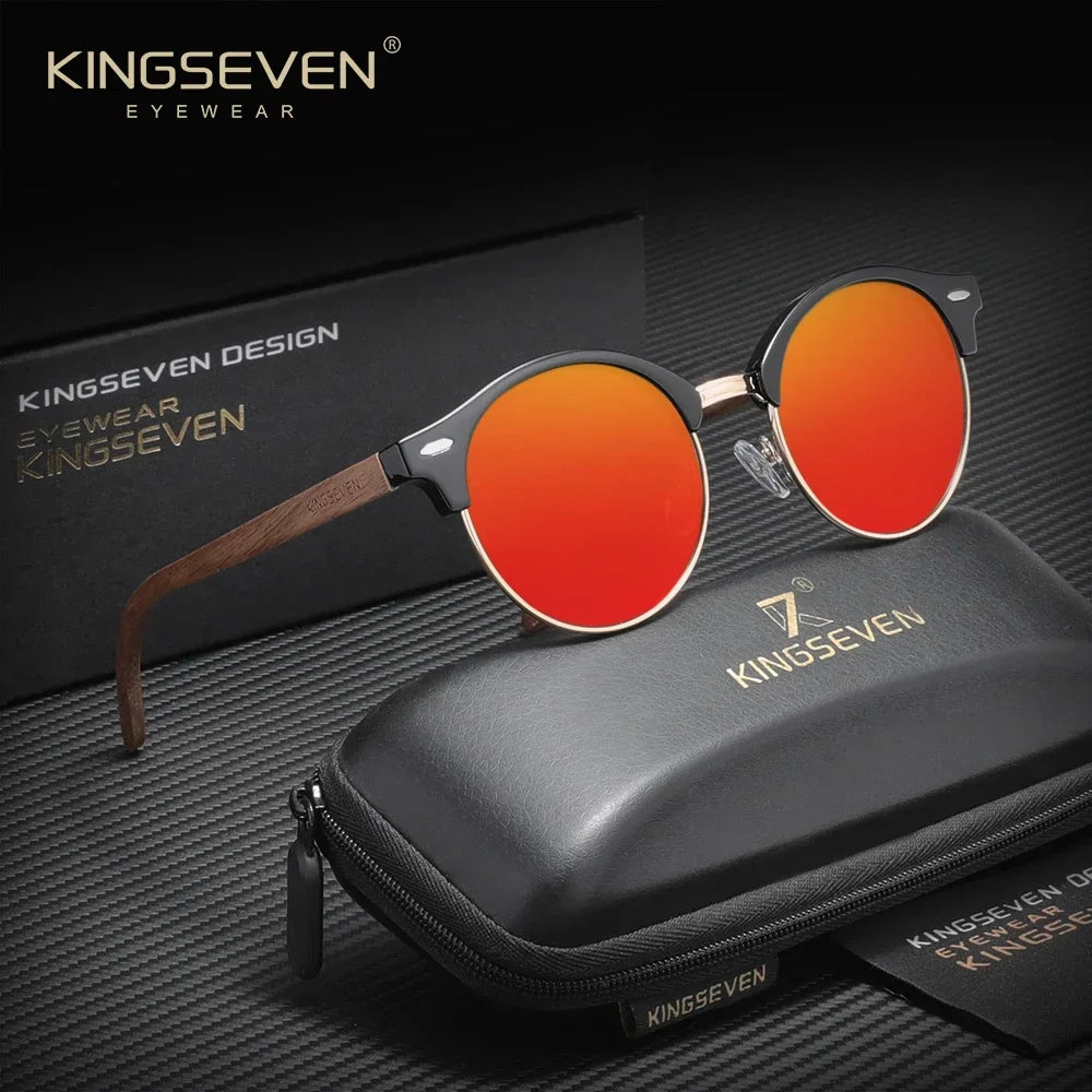 KINGSEVEN WalnutRound Polar Mirror UV400