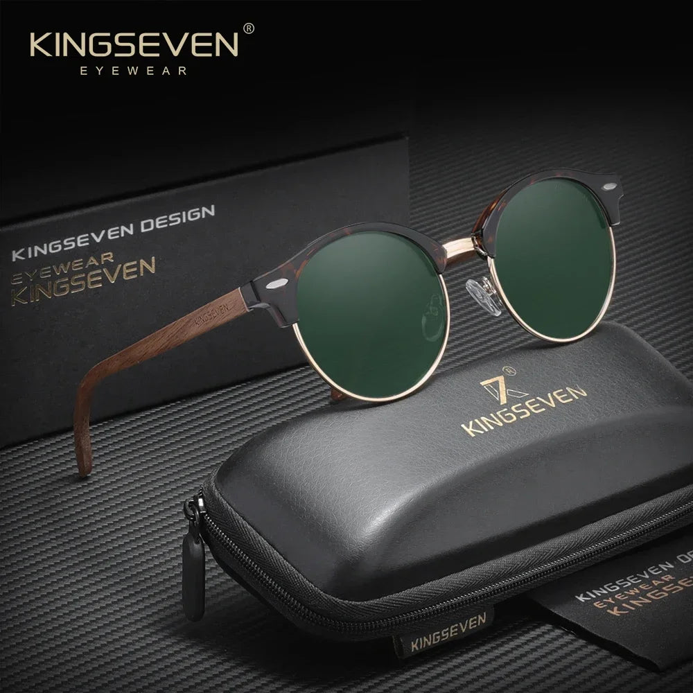 KINGSEVEN WalnutRound Polar Mirror UV400