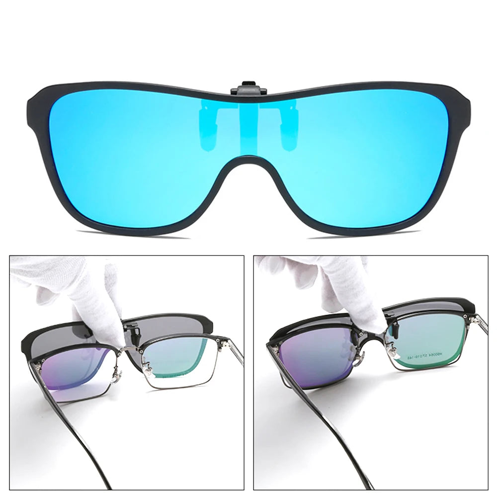 2026 Trending Clip-On Sunglasses Large Frame Men's Polarized Flip-Up Sunglasses Driving Adaptive Mirror Blue Red Polarizing Lens