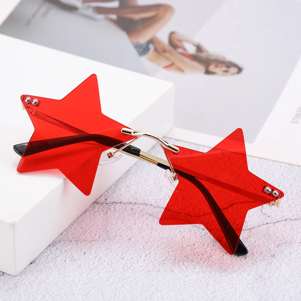 Óculos de Sol em Forma de Estrela Pentagrama Divertidos Decoração de Natal Óculos de Festa Óculos de Sol Sem Aro Óculos de Condução