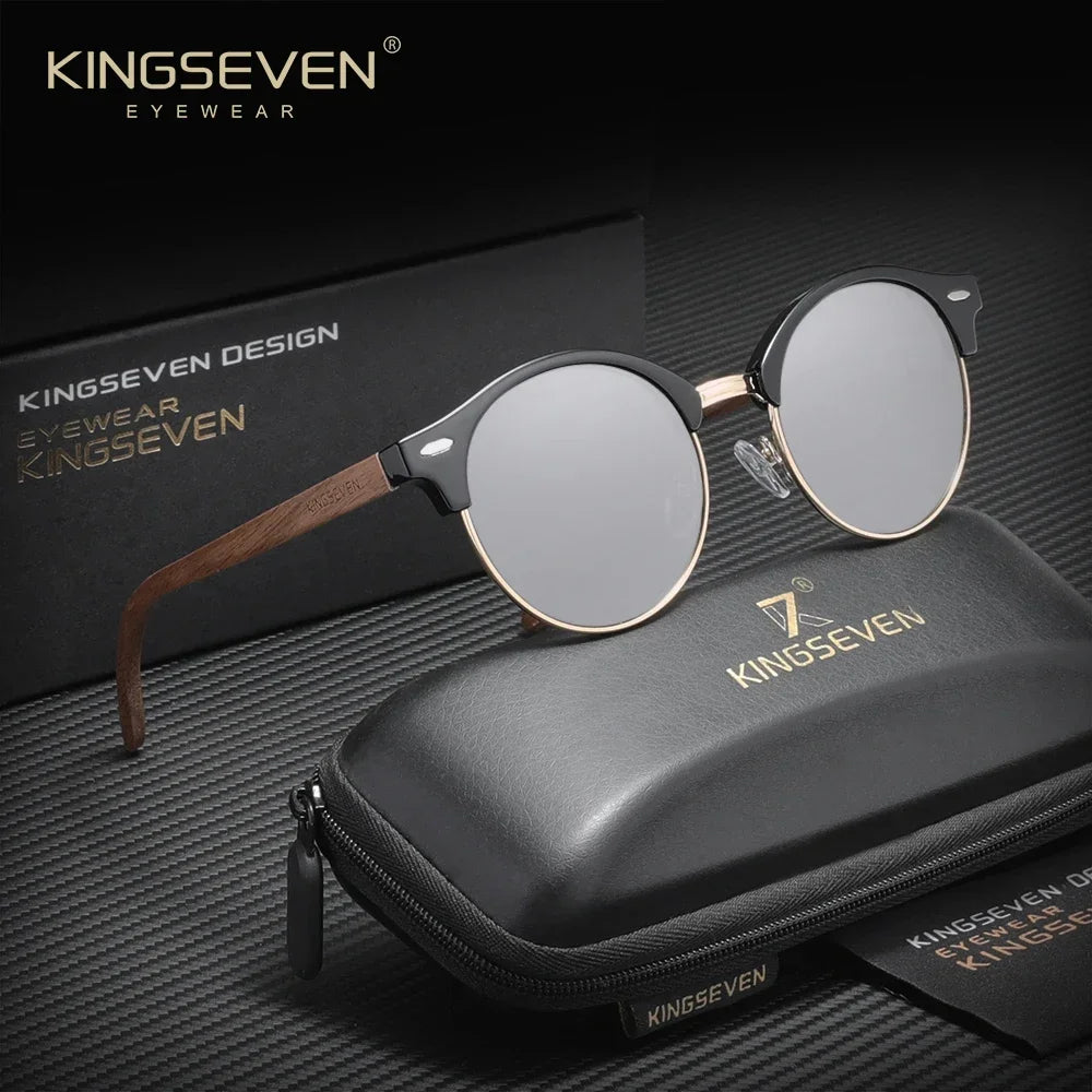 KINGSEVEN WalnutRound Polar Mirror UV400