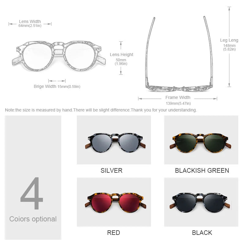 WoodRound Tortoise Red Lens