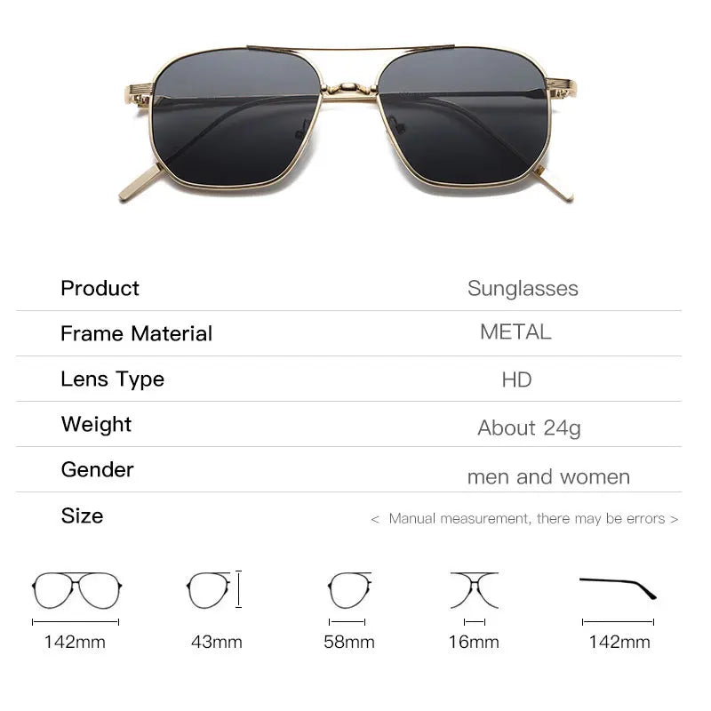 Fashion Women's Sunglasses 2026 Luxury Metal Trendy Eyewear Brand Design Vintage Men's Square Sunglasses Mirror